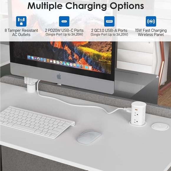 ANNQUAN 3" Pop Up Countertop Receptacle with 4 USB Ports 15W Wireless Charger - Picture 2 of 7